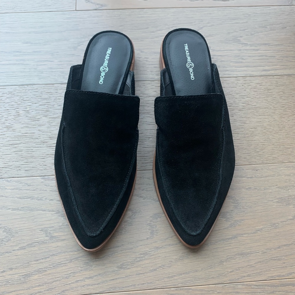 Treasure and bond black slip on suede mules size 8